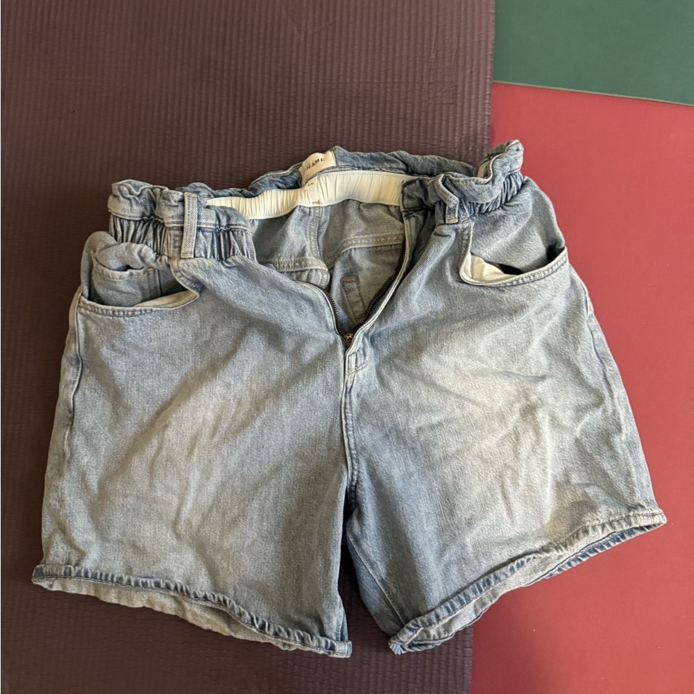 Light Wash Denim Paperbag Waist Women's Shorts